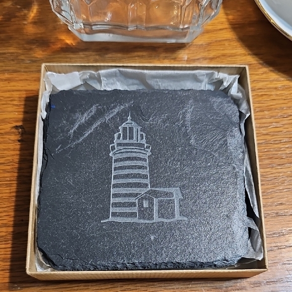Slate Coasters with Lighthouse Design - Picture 2 of 6